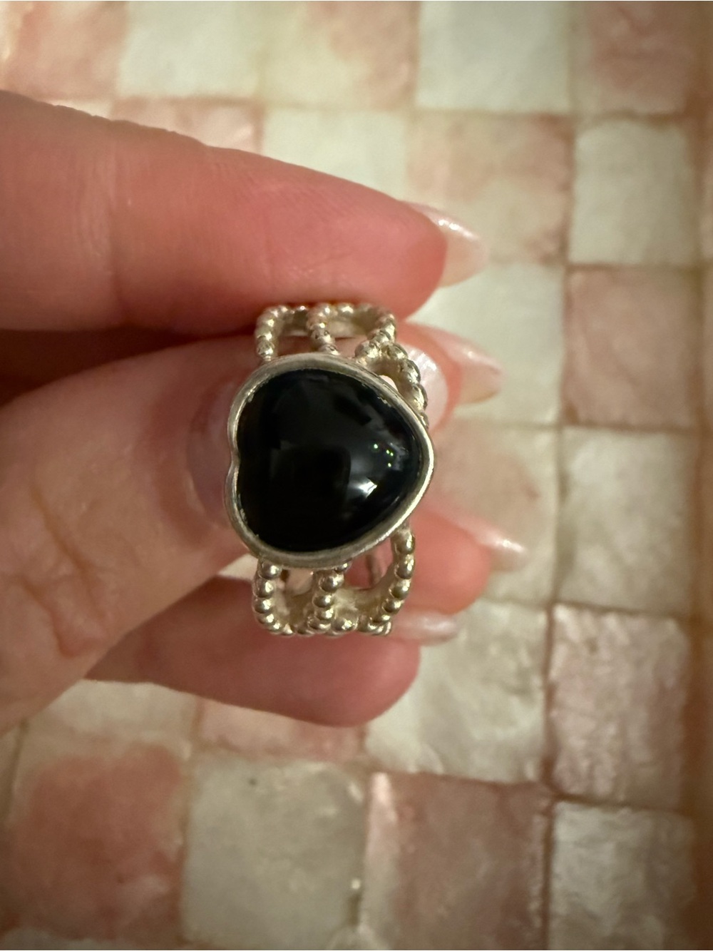 Pandora Vintage Sterling Silver Heart Ring with Black Onyx Accent